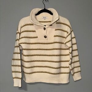 Madewell Striped Shawl Collar Pullover Sweater Women XS Cream Gold Textured‎